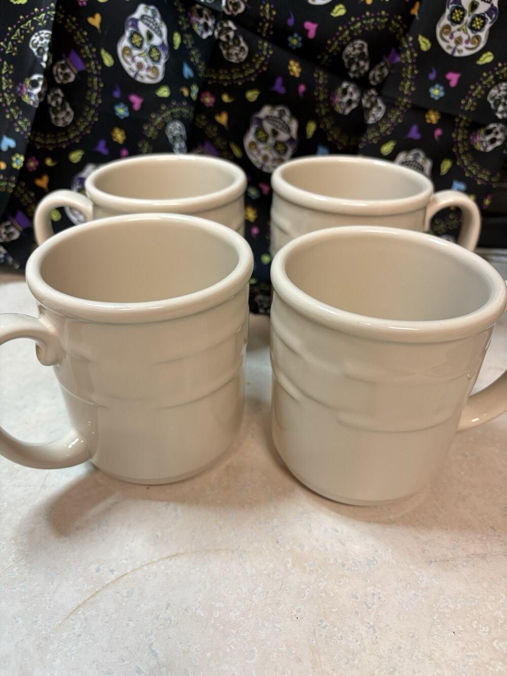 Set of 4 Longaberger Pottery Woven Traditions Ivory Coffee Mug Cup 12 Oz USA